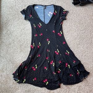 Black, polka dot and red cherry, skater dress.
